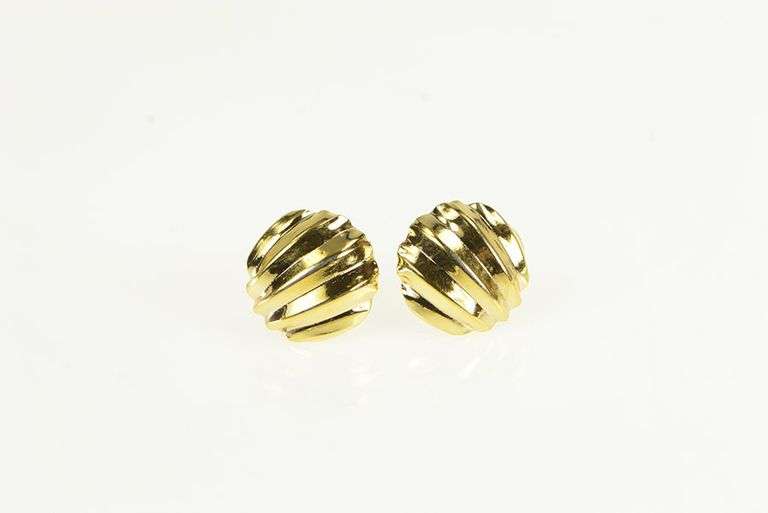 14K Yellow Gold Grooved Retro Geometric Statement Stud Earrings