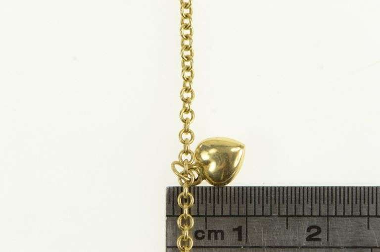 14K Yellow Gold Puffy Heart Charm Forget Me Not Love Chain Bracelet