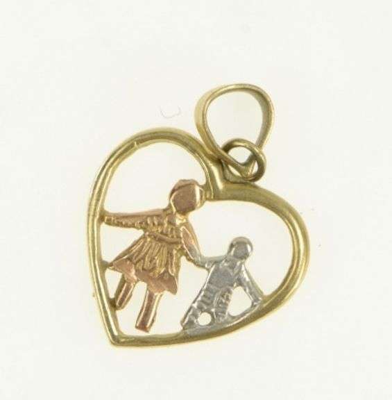 14K Yellow Gold Tri Tone Mother Child Heart Mother's Day Charm/Pendant
