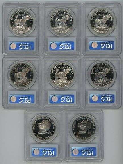 8 Diff. Near Perfect Proof Eisenhower Dollars 1971-S to 1976-S. PCGS PR69DCAM