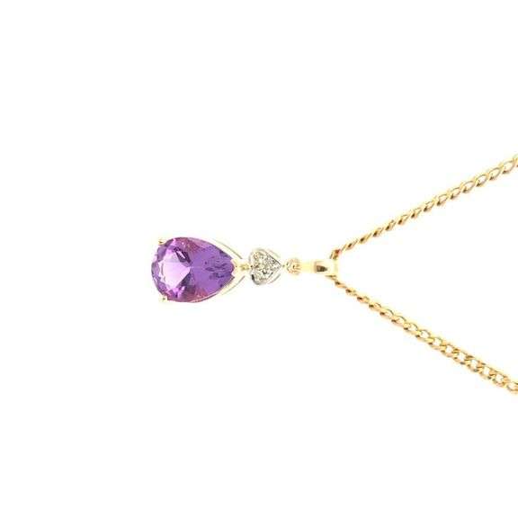 14K Yellow Gold Pear Amethyst Diamond Accent Statement Pendant