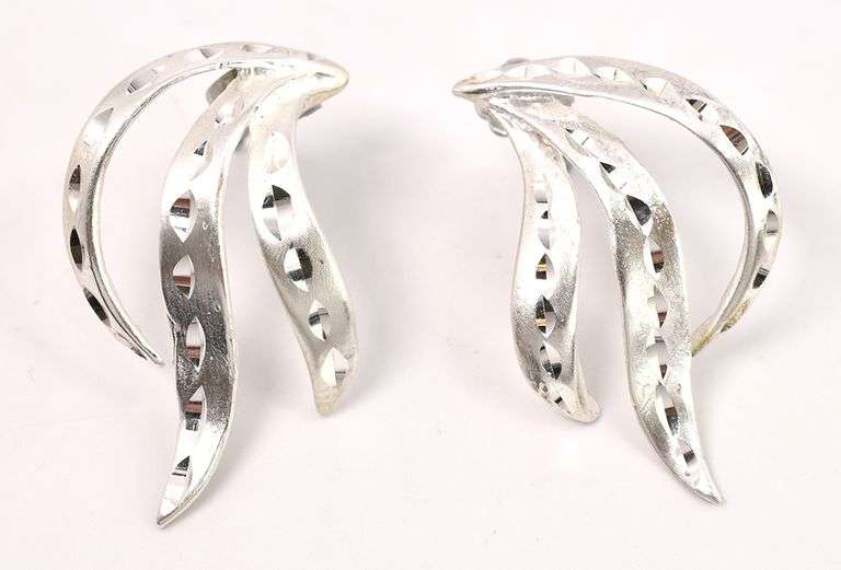 Wave Stud Earrings In Sterling Silver
