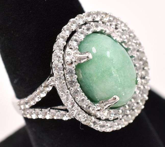 Gorgeous  6.50CTS Natural Emerald & 1.50CTW White Topaz Ring in Sterling Silver
