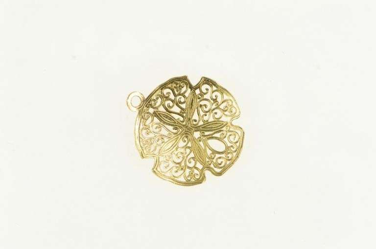14K Yellow Gold Sand Dollar Sea Shell Ocean Motif Charm/Pendant