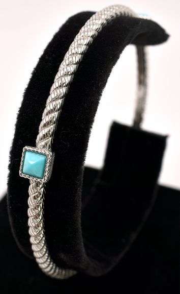 Turquoise Gem Bangle Bracelet In Sterling Silver