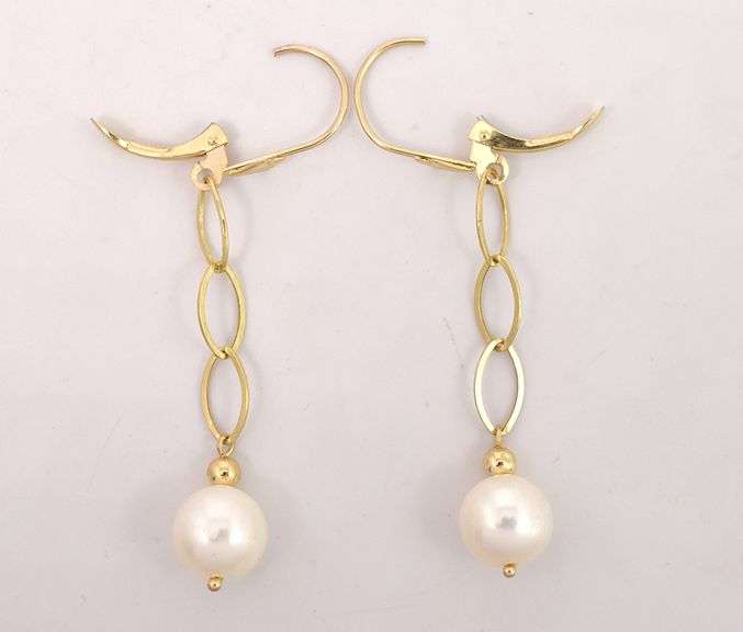Elegant Pearl Dangle Earrings In 14K Yellow Gold