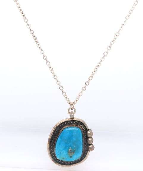 Vintage 925 Sterling Silver Turquoise Pendant on Chain