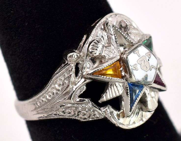 Order Of The Eastern Star Ring In White Gold
