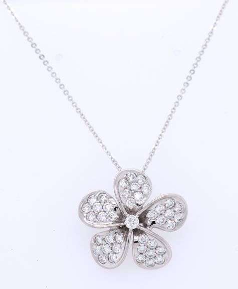 1.00ctw Diamond Plumeria Flower Pendant Necklace in 14K