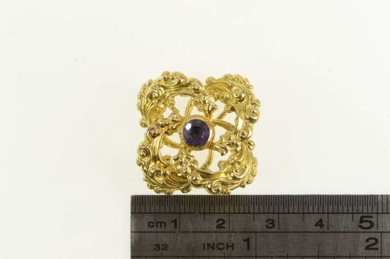 14K Yellow Gold Victorian Amethyst Spiral Knot Statement Pin/Brooch
