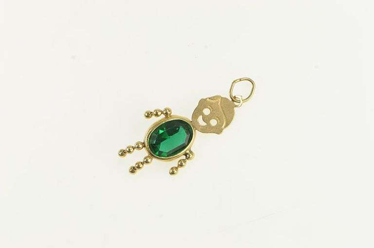14K Yellow Gold May Birthstone Baby Syn. Emerald Boy Charm/Pendant