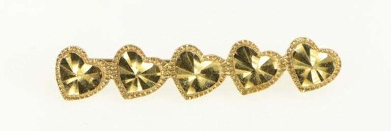 14K Yellow Gold Diamond Cut Heart Love Symbol Bar Pin/Brooch