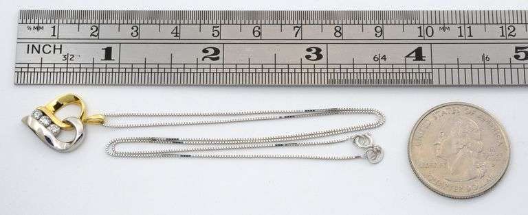 Sweet Bi-Color Diamond Heart on Necklace