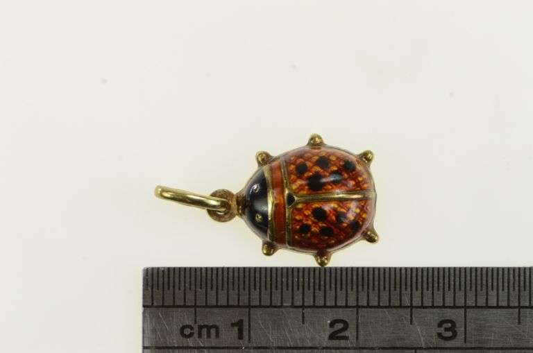 14K Yellow Gold Red Enamel Ladybug Strength Symbol Charm/Pendant
