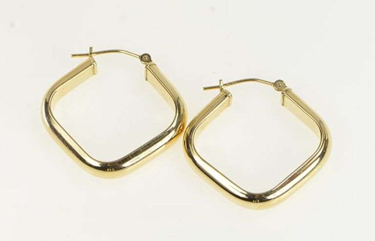 14K Yellow Gold 24.8mm Squared Statement Puffy Hoop Earrings