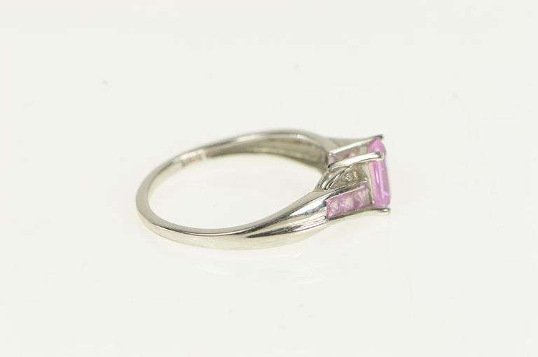 10K White Gold Emerald Cut Pink Topaz Diamond Accent Ring