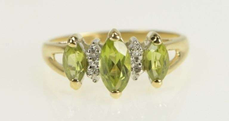 14K Yellow Gold Marquise Peridot Diamond Accent Statement Ring