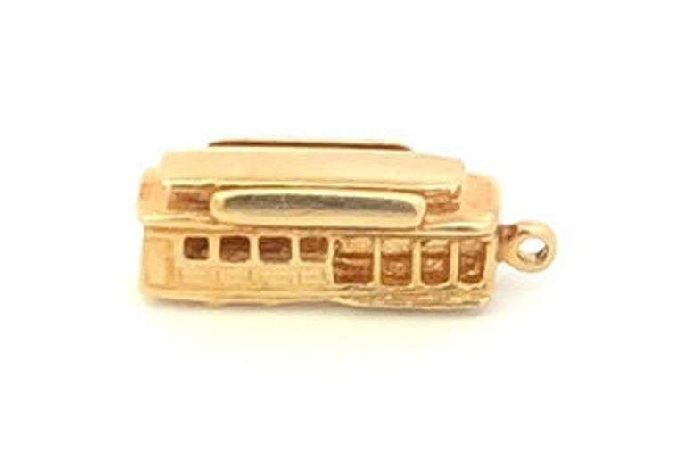 14K Yellow Gold 3D Trolley Car San Francisco Travel Charm/Pendant