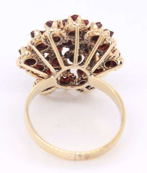 Attractive Yellow Gold Ruby Cluster Cocktail Ring