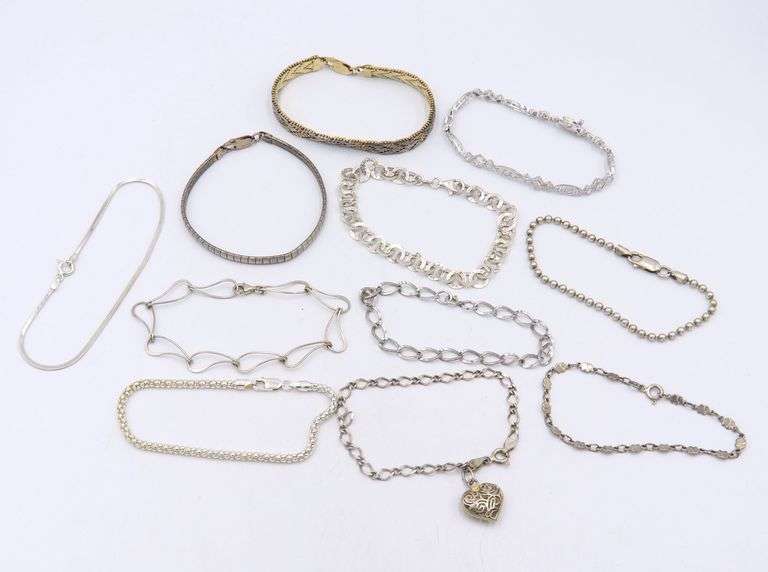 Group Lot of 11 Vintage 925 Sterling Silver Bracelets