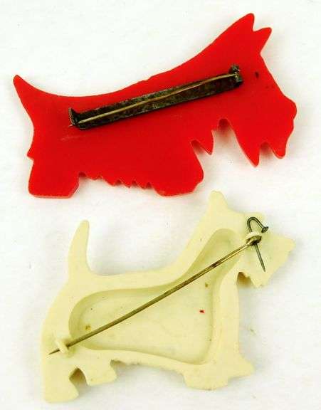 2 Vintage Plastic Scottie Dog Pins