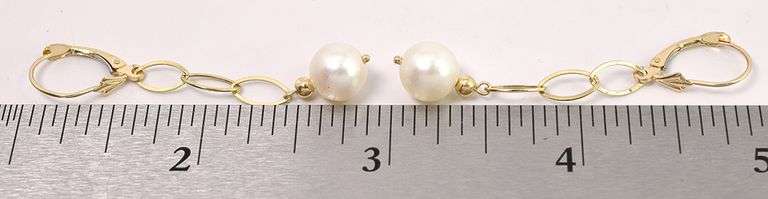 Elegant Pearl Dangle Earrings In 14K Yellow Gold