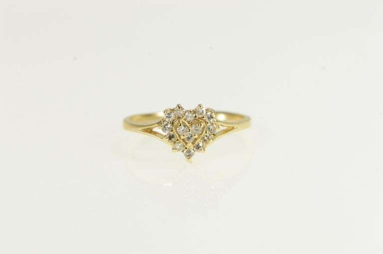 14K Yellow Gold Heart Diamond Cluster Promise Engagement Ring