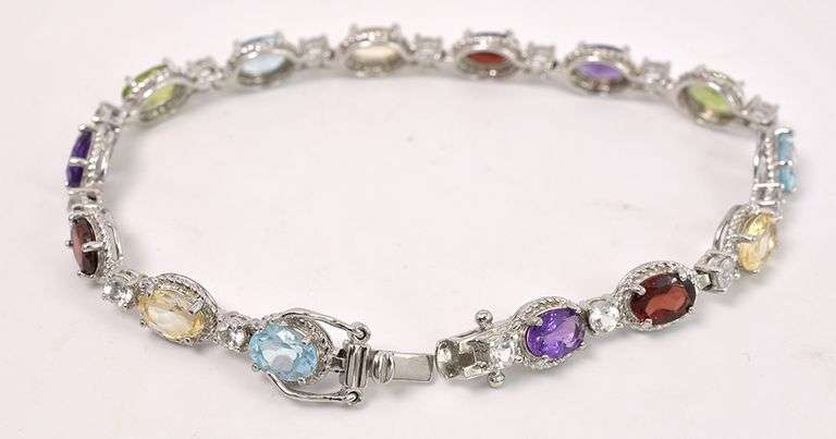 Multi-Gem Bracelet In Sterling Silver