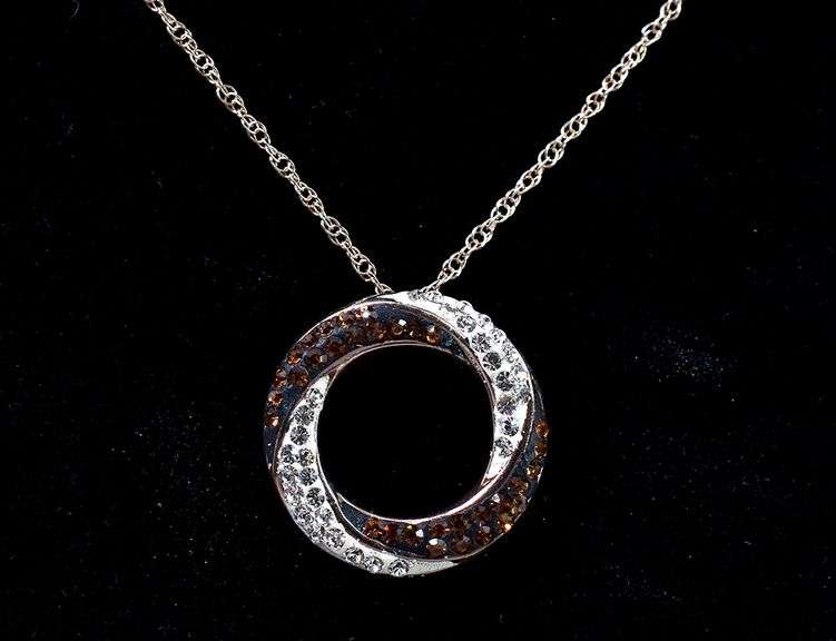 Brown and White CZ Necklace and Bracelet Set in Sterling Silver