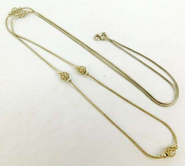 Long Sterling Necklace with Filigree Beads