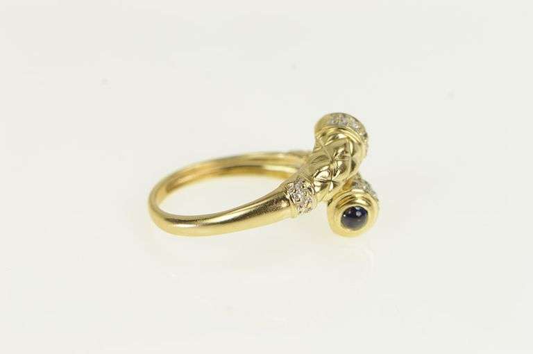14K Yellow Gold Sapphire Diamond Woven Design Bypass Ring