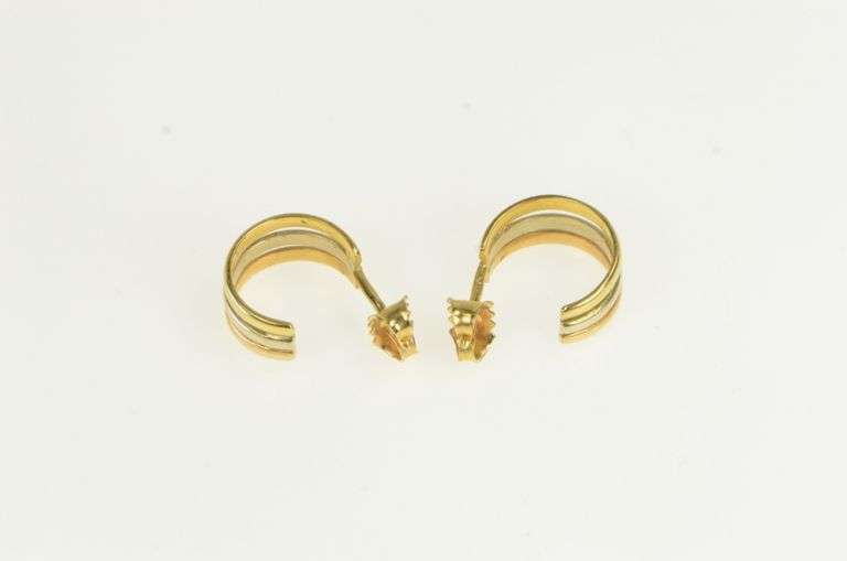 18K Yellow Gold Two Tone 12.8mm Semi Hoop Vintage Earrings
