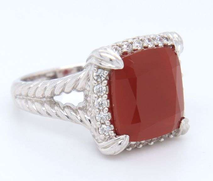 Judith Ripka Sterling Silver Red Carnelian Ring