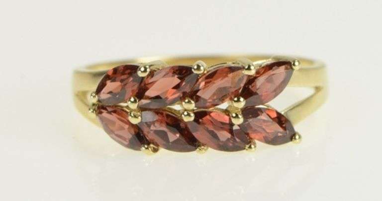 14K Yellow Gold Marquise Garnet Vintage Statement Vine Band Ring