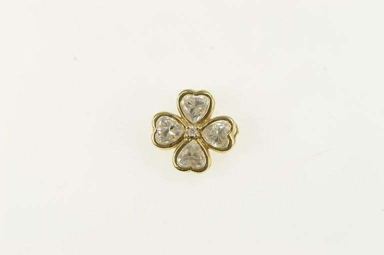 14K Yellow Gold Heart CZ Clover Cluster Diamond Accent Pendant
