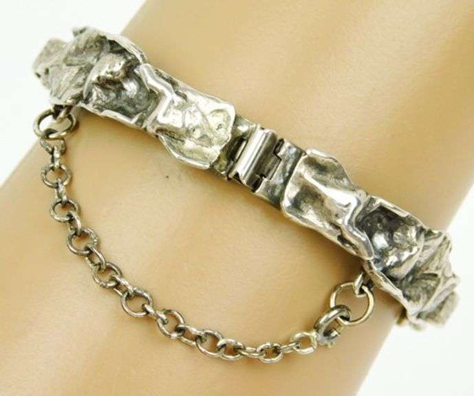 Superb Brutalist Sterling Turquoise Bracelet