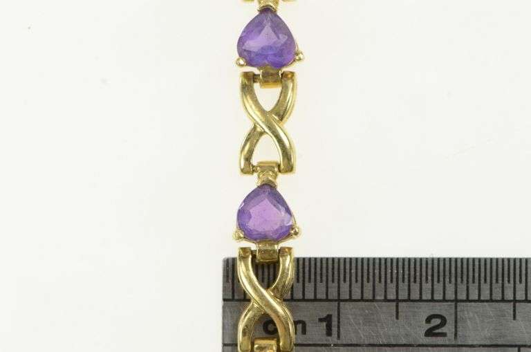 14K Yellow Gold Heart Amethyst Love Symbol Vintage Tennis Bracelet