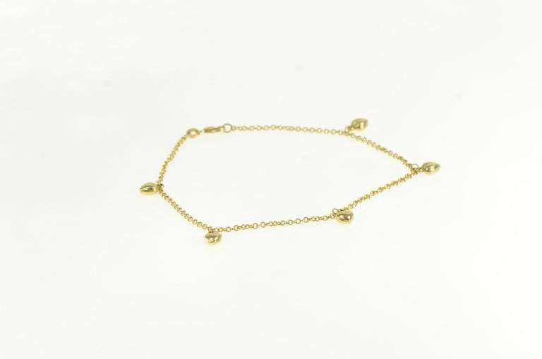 14K Yellow Gold Puffy Heart Charm Forget Me Not Love Chain Bracelet