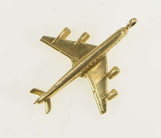 14K Yellow Gold 3D Airplane Plane Jet Airliner Travel Charm/Pendant