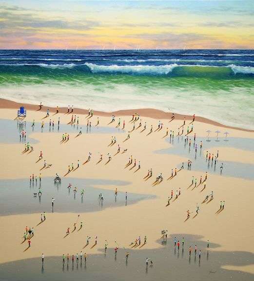 Extra Large Beach Painting with Textured Figures!