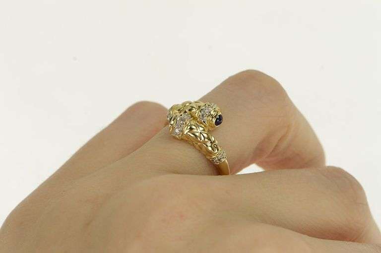 14K Yellow Gold Sapphire Diamond Woven Design Bypass Ring
