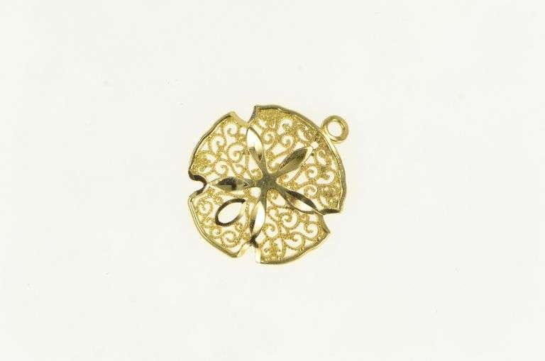 14K Yellow Gold Sand Dollar Sea Shell Ocean Motif Charm/Pendant