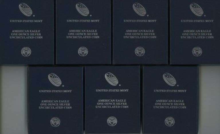 7 Superb Gem BU 2015 $1 American Silver Eagles in box/COA
