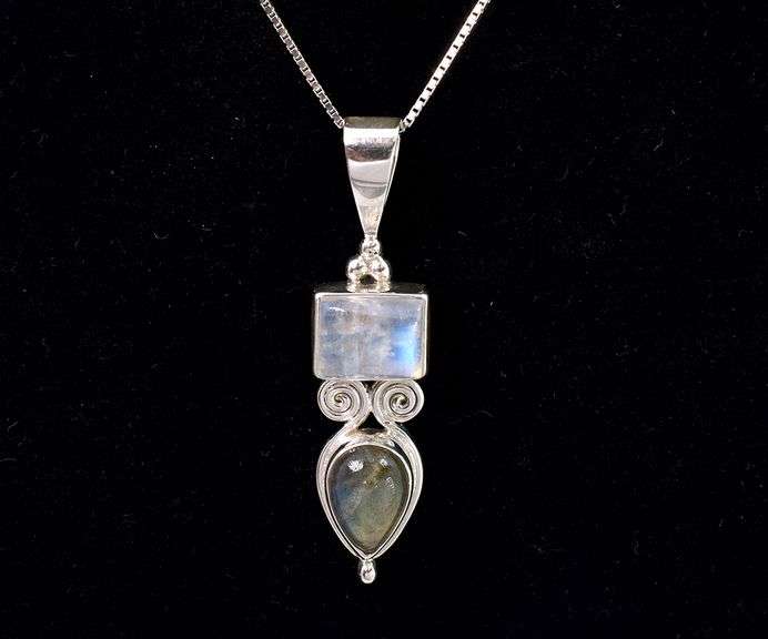 Moonstone and Labradorite Pendant Necklace In Sterling Silver