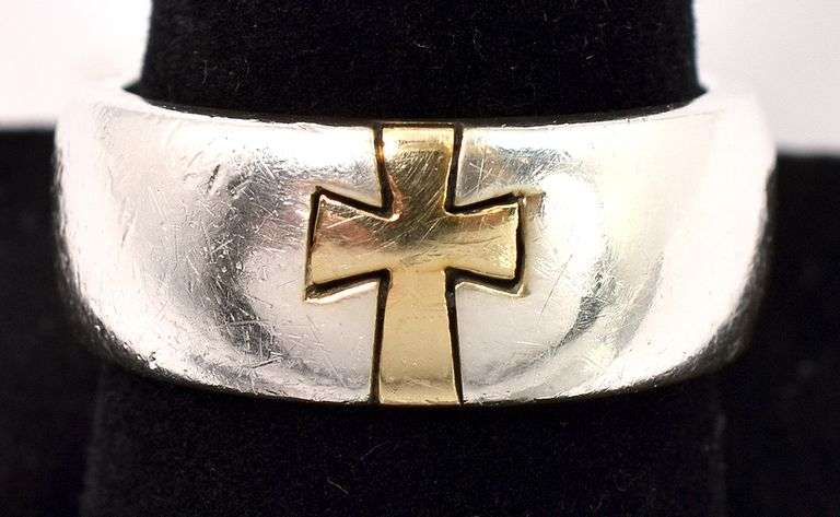Men's Cross Band Ring In Sterling Silver