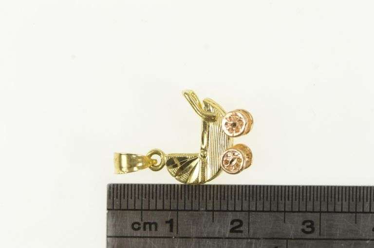 14K Yellow Gold 3D Articulated Baby Carriage Mother's Day Charm/Pendant