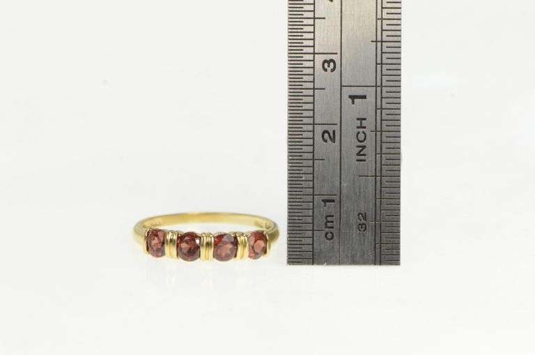 14K Yellow Gold Classic Garnet Four Stone Vintage Band Ring