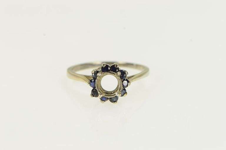 14K White Gold 7.25mm Sapphire Halo Engagement Setting Ring
