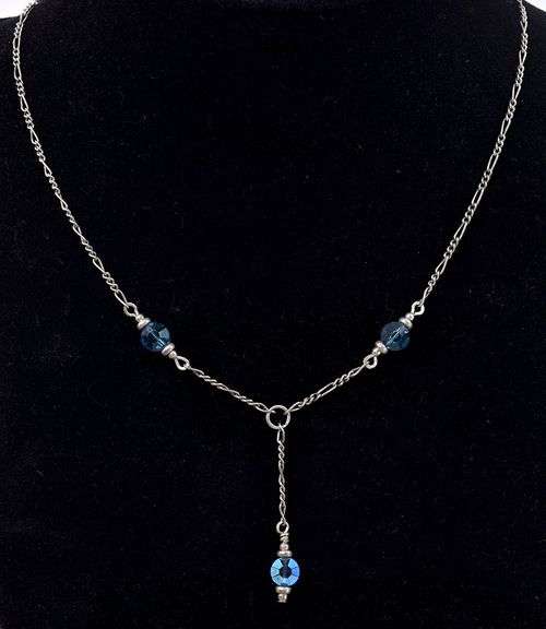 Signed Vintage Festoon Blue Bead Necklace In Sterling Silver