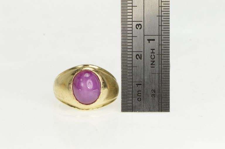 14K Yellow Gold Oval Syn. Star Ruby Cabochon Retro Ring